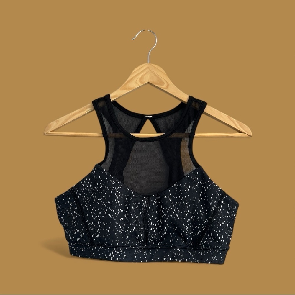 Lululemon Athletica Black Mesh Black & White spotted Patterned Sports Bra